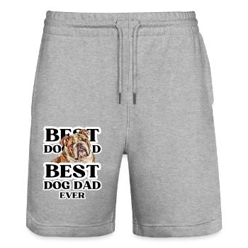 MEILLEUR PAPA CHIEN jamais I cadeau de propriétaire de chien - Short de jogging bio TRAINER Stanley/Stella unisexe - gris chiné - Devant - Nik (191cm) & Marisol (170cm)