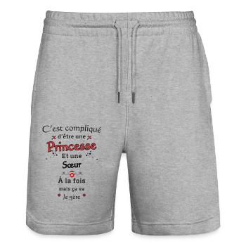 Princesse Soeur - Short de jogging bio TRAINER Stanley/Stella unisexe - gris chiné - Devant - Nik (191cm) & Marisol (170cm)