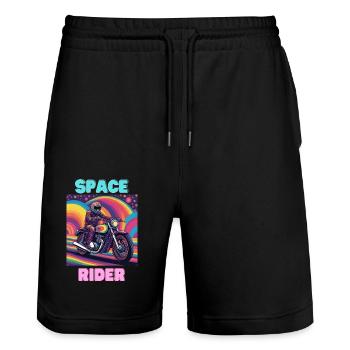 Space Rider - Stanley/Stella Trainer Unisex Organic Jogging Shorts - black - Front - Nik (191cm) & Marisol (170cm)