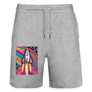 Bitcoin sur la lune - Short de jogging bio TRAINER Stanley/Stella unisexe - gris chiné - Devant - Nik (191cm) & Marisol (170cm)