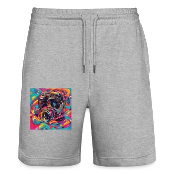 Kamera bunt - Stanley/Stella Unisex Bio Joggingshorts Trainer  - Grau meliert - Vorne - Nik (191cm) & Marisol (170cm)