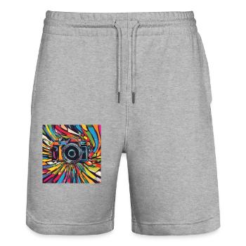 Kamera bunt - Stanley/Stella Unisex Bio Joggingshorts Trainer  - Grau meliert - Vorne - Nik (191cm) & Marisol (170cm)
