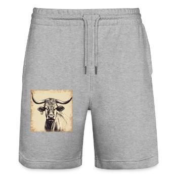 Vache vintage - Short de jogging bio TRAINER Stanley/Stella unisexe - gris chiné - Devant - Nik (191cm) & Marisol (170cm)