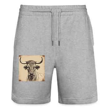 Vintage Cow - Stanley/Stella Trainer Unisex Organic Jogging Shorts - heather grey - Front - Nik (191cm) & Marisol (170cm)