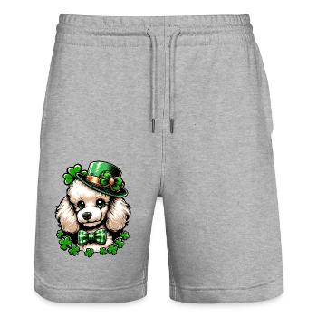 Süßer St. Patricks Day Süßer Comic Pudel - Stanley/Stella Unisex Bio Joggingshorts Trainer  - Grau meliert - Vorne - Nik (191cm) & Marisol (170cm)