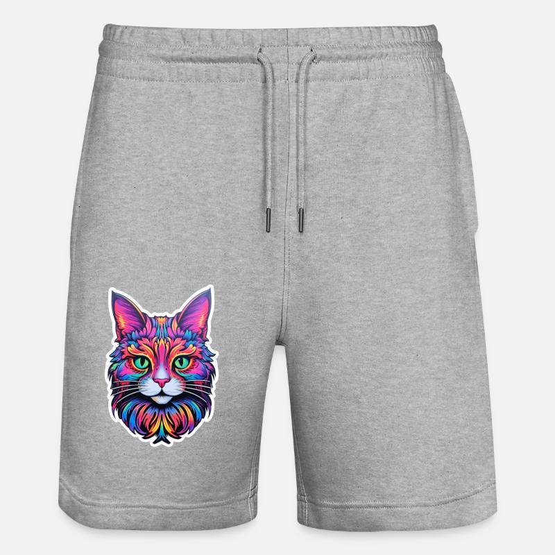 Illustration de chat psychédélique - Short de jogging bio TRAINER Stanley/Stella unisexe - gris chiné