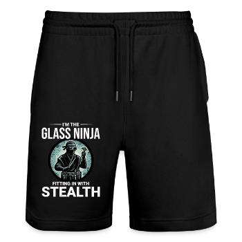 Glaser Fenster Glasmonteur Glashütte Ninja - Stanley/Stella Unisex Bio Joggingshorts Trainer  - Schwarz - Vorne - Nik (191cm) & Marisol (170cm)