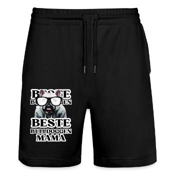 BESTE BULLDOGGEN Mama Hund BULLDOGGE Hunde - Stanley/Stella Unisex Bio Joggingshorts Trainer  - Schwarz - Vorne - Nik (191cm) & Marisol (170cm)