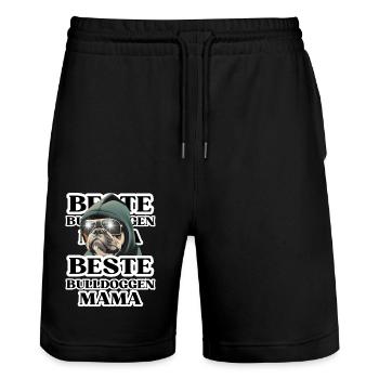 BESTE BULLDOGGEN Mama Hund BULLDOGGE Hunde - Stanley/Stella Unisex Bio Joggingshorts Trainer  - Schwarz - Vorne - Nik (191cm) & Marisol (170cm)