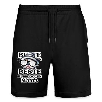 BESTE BULLDOGGEN Mama Hund BULLDOGGE Hunde - Stanley/Stella Unisex Bio Joggingshorts Trainer  - Schwarz - Vorne - Nik (191cm) & Marisol (170cm)