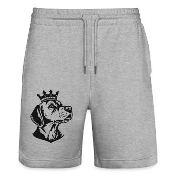 Chien avec côté couronne - Short de jogging bio TRAINER Stanley/Stella unisexe - gris chiné - Devant - Nik (191cm) & Marisol (170cm)