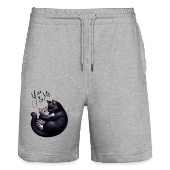 You and me chat noir et gris version gris - Short de jogging bio TRAINER Stanley/Stella unisexe - gris chiné - Devant - Nik (191cm) & Marisol (170cm)