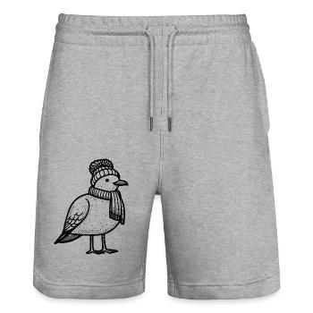 Mouette avec chapeau et écharpe - Short de jogging bio TRAINER Stanley/Stella unisexe - gris chiné - Devant - Nik (191cm) & Marisol (170cm)