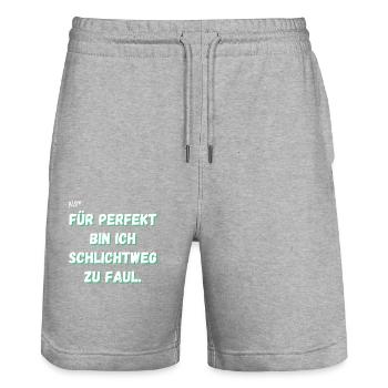 Für perfekt bin ich schlichtweg zu faul. - Stanley/Stella Unisex Bio Joggingshorts Trainer  - Grau meliert - Vorne - Nik (191cm) & Marisol (170cm)