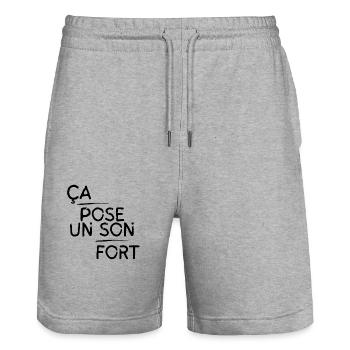 Ça pose un son fort motif Noir - Short de jogging bio TRAINER Stanley/Stella unisexe - gris chiné - Devant - Nik (191cm) & Marisol (170cm)