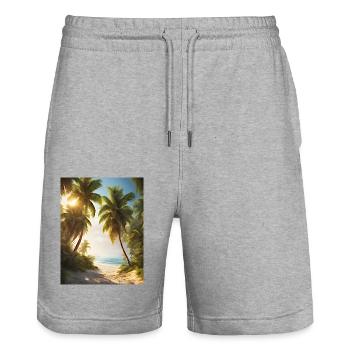 Summer Beach - Stanley/Stella Trainer Unisex Organic Jogging Shorts - heather grey - Front - Nik (191cm) & Marisol (170cm)