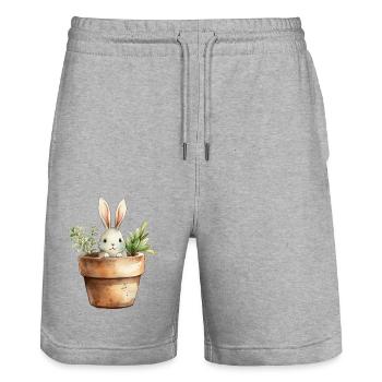 Lapin dans un pot de fleurs - pour la classe lapin - Short de jogging bio TRAINER Stanley/Stella unisexe - gris chiné - Devant - Nik (191cm) & Marisol (170cm)