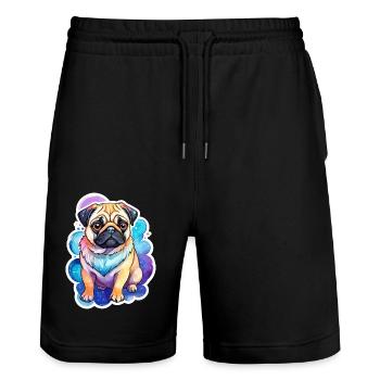 Aquarelles de carlin - Short de jogging bio TRAINER Stanley/Stella unisexe - noir - Devant - Nik (191cm) & Marisol (170cm)