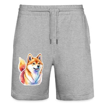 Shiba Inu Watercolors - Stanley/Stella Trainer Unisex Organic Jogging Shorts - heather grey - Front - Nik (191cm) & Marisol (170cm)