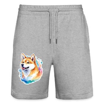 Shiba Inu Watercolors - Stanley/Stella Trainer Unisex Organic Jogging Shorts - heather grey - Front - Nik (191cm) & Marisol (170cm)