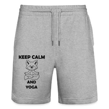 Yoga Renard Restez calme - Short de jogging bio TRAINER Stanley/Stella unisexe - gris chiné - Devant - Nik (191cm) & Marisol (170cm)