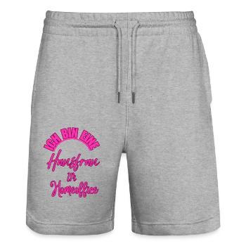 Hausfrau im Homeoffice - Stanley/Stella Unisex Bio Joggingshorts Trainer  - Grau meliert - Vorne - Nik (191cm) & Marisol (170cm)