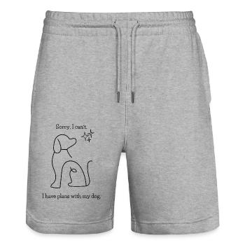 Sorry, I can't. I have plans with my dog. - Stanley/Stella Unisex Bio Joggingshorts Trainer  - Grau meliert - Vorne - Nik (191cm) & Marisol (170cm)