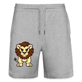 Lion Bande Dessinée Animal - Short de jogging bio TRAINER Stanley/Stella unisexe - gris chiné - Devant - Nik (191cm) & Marisol (170cm)