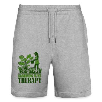 Gartenarbeit ist meine Therapie - Stanley/Stella Unisex Bio Joggingshorts Trainer  - Grau meliert - Vorne - Nik (191cm) & Marisol (170cm)