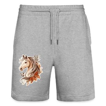 Cheval Automne - Short de jogging bio TRAINER Stanley/Stella unisexe - gris chiné - Devant - Nik (191cm) & Marisol (170cm)