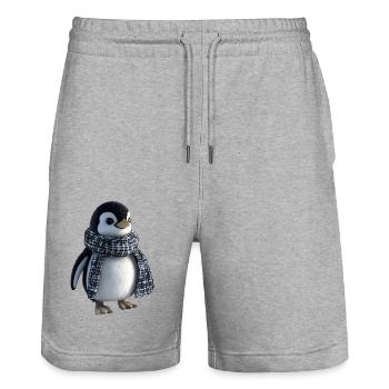 Funny penguin with a scarf - Stanley/Stella Trainer Unisex Organic Jogging Shorts - heather grey - Front - Nik (191cm) & Marisol (170cm)