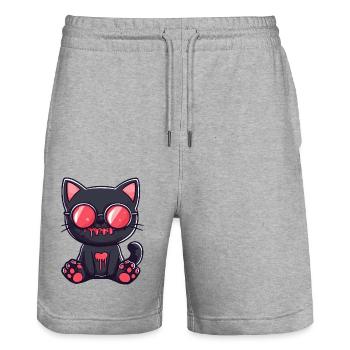 Katze Halloween Sonnenbrille - Stanley/Stella Unisex Bio Joggingshorts Trainer  - Grau meliert - Vorne - Nik (191cm) & Marisol (170cm)