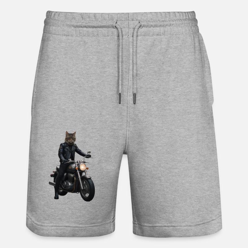 Biker Katze - Stanley/Stella Unisex Bio Joggingshorts Trainer  - Grau meliert