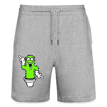 Kaktus Kakteen Gesicht Stachelig Lustig Grimasse - Stanley/Stella Unisex Bio Joggingshorts Trainer  - Grau meliert - Vorne - Nik (191cm) & Marisol (170cm)