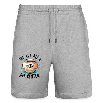 We Are All a Little Off Center - Stanley/Stella Trainer Unisex Organic Jogging Shorts - heather grey - Front - Nik (191cm) & Marisol (170cm)