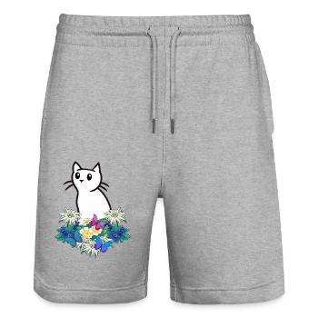 Katze Katzen Blumen Gebirge - Stanley/Stella Unisex Bio Joggingshorts Trainer  - Grau meliert - Vorne - Nik (191cm) & Marisol (170cm)