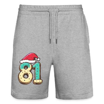81 Number Christmas Cookie - Stanley/Stella Trainer Unisex Organic Jogging Shorts - heather grey - Front - Nik (191cm) & Marisol (170cm)