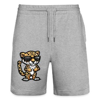 Leopard Comic Cool - Stanley/Stella Unisex Bio Joggingshorts Trainer  - Grau meliert - Vorne - Nik (191cm) & Marisol (170cm)