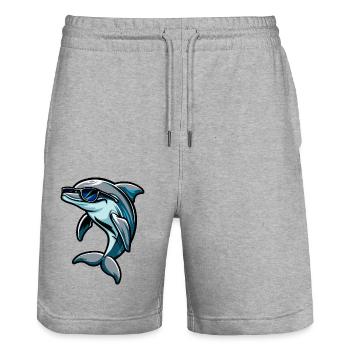 Dolphin Comic Cool - Stanley/Stella Trainer Unisex Organic Jogging Shorts - heather grey - Front - Nik (191cm) & Marisol (170cm)