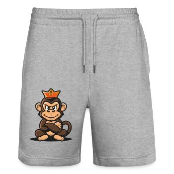 Monkey Cartoon Crown - Stanley/Stella Trainer Unisex Organic Jogging Shorts - heather grey - Front - Nik (191cm) & Marisol (170cm)