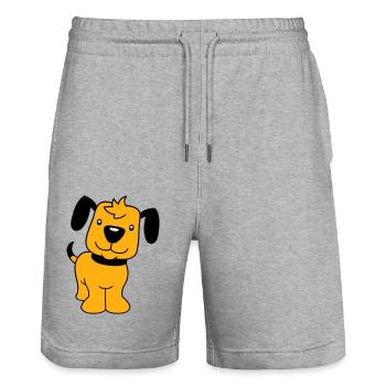 chien se tient mignon petit chiot heureux animal de compagnie - Short de jogging bio TRAINER Stanley/Stella unisexe - gris chiné - Devant - Nik (191cm) & Marisol (170cm)