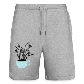 Schneeglöckchen in Tasse - Stanley/Stella Unisex Bio Joggingshorts Trainer  - Grau meliert - Vorne - Nik (191cm) & Marisol (170cm)