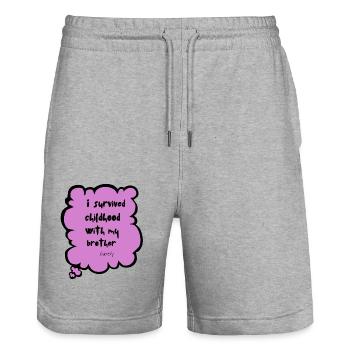 Ich habe meine Kindheit mit meinen Geschwistern überlebt - Stanley/Stella Unisex Bio Joggingshorts Trainer  - Grau meliert - Vorne - Nik (191cm) & Marisol (170cm)