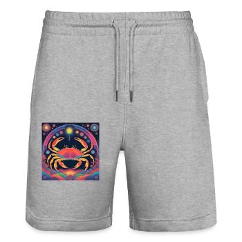 Krebs Sterne Astrologie Geschenk - Stanley/Stella Unisex Bio Joggingshorts Trainer  - Grau meliert - Vorne - Nik (191cm) & Marisol (170cm)