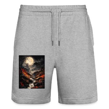 Magische Mondlandschaft - Stanley/Stella Unisex Bio Joggingshorts Trainer  - Grau meliert - Vorne - Nik (191cm) & Marisol (170cm)