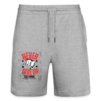 never give up - Stanley/Stella Trainer Unisex Organic Jogging Shorts - heather grey - Front - Nik (191cm) & Marisol (170cm)