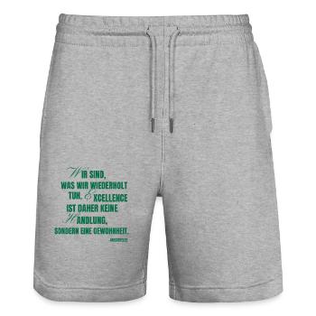 Aristoteles Zitat - Stanley/Stella Unisex Bio Joggingshorts Trainer  - Grau meliert - Vorne - Nik (191cm) & Marisol (170cm)