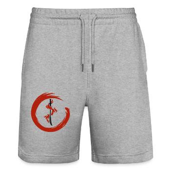 Design unique - Short de jogging bio TRAINER Stanley/Stella unisexe - gris chiné - Devant - Nik (191cm) & Marisol (170cm)