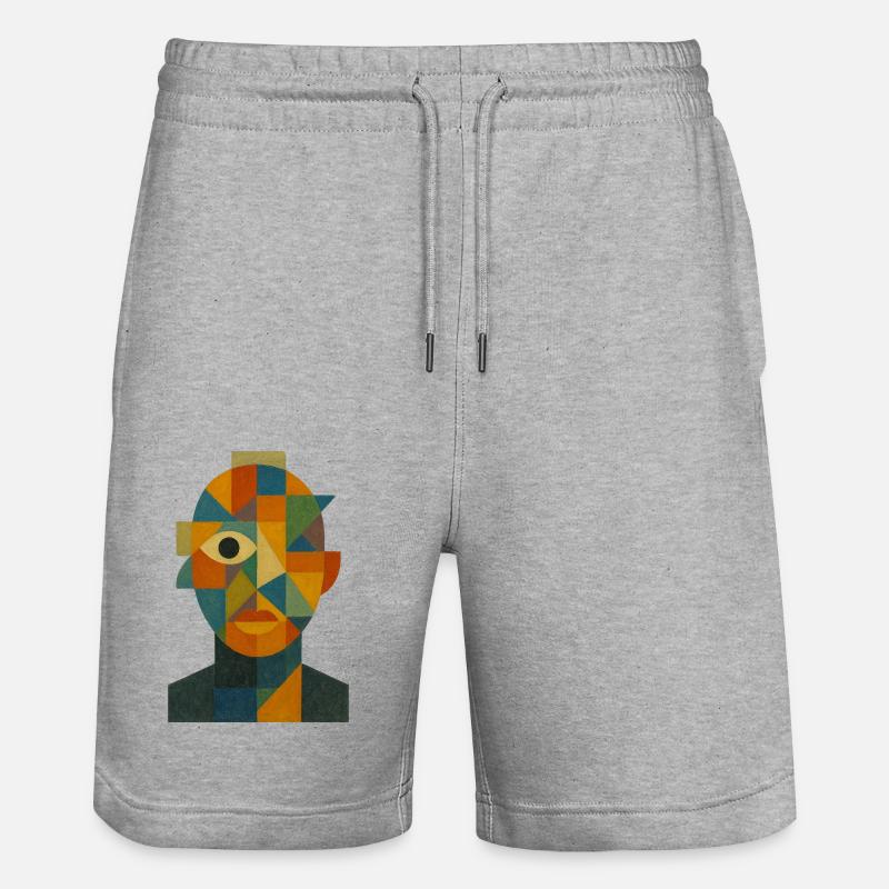Abstraktes Gesicht - Stanley/Stella Unisex Bio Joggingshorts Trainer  - Grau meliert