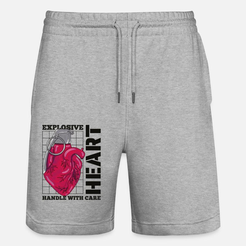 Exploding Heart - Stanley/Stella Trainer Unisex Organic Jogging Shorts - heather grey